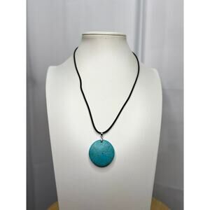 "B" B monagram pendant necklace turquoise colored stone on cord bohemian boho